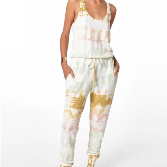 𝅺Young Fabulous & Broke green and peach tie dye Jumpsuit w/ pockets size xs - Picture 2 of 13